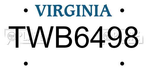 TWB6498 Virginia License Plate