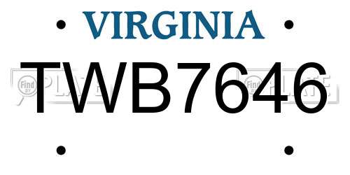 TWB7646 Virginia License Plate