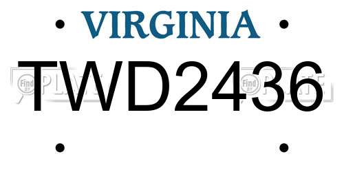 TWD2436 Virginia License Plate