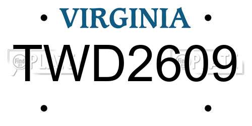 TWD2609 Virginia License Plate