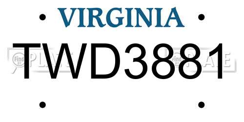TWD3881 Virginia License Plate