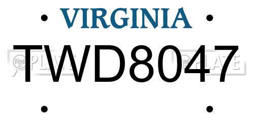 TWD8047 Virginia License Plate