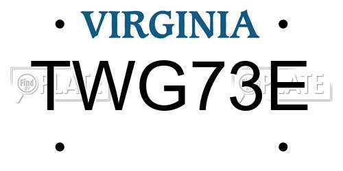 TWG73E Virginia License Plate