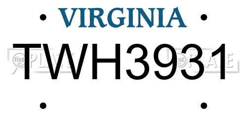 TWH3931 Virginia License Plate