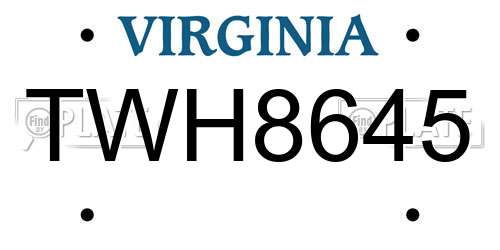 TWH8645 Virginia License Plate
