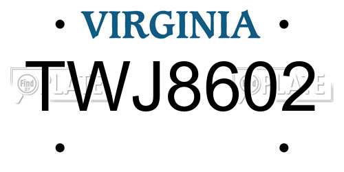 TWJ8602 Virginia License Plate