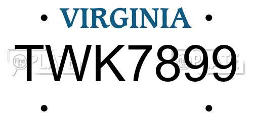 TWK7899 Virginia License Plate