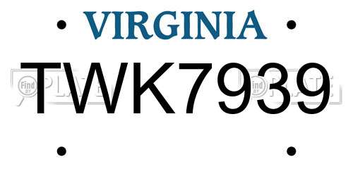 TWK7939 Virginia License Plate