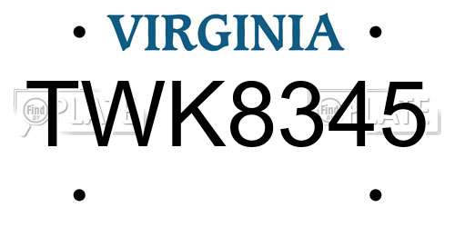TWK8345 Virginia License Plate