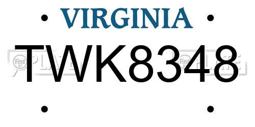 TWK8348 Virginia License Plate