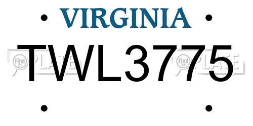 TWL3775 Virginia License Plate