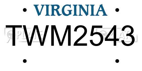 TWM2543 Virginia License Plate