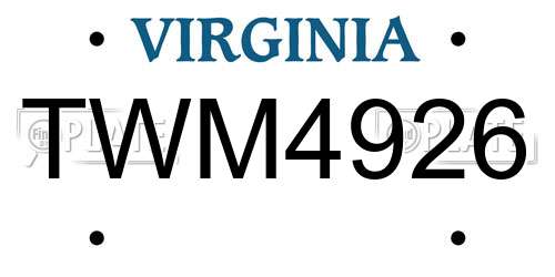 TWM4926 Virginia License Plate