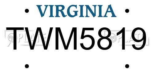 TWM5819 Virginia License Plate