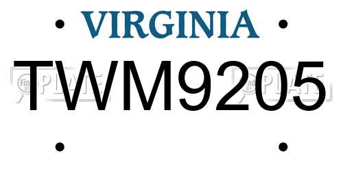 TWM9205 Virginia License Plate