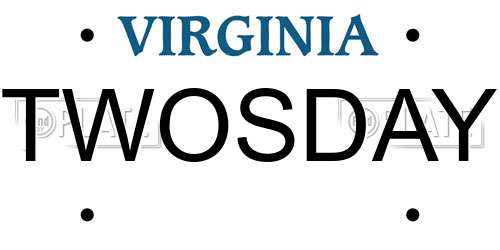 TWOSDAY Virginia License Plate
