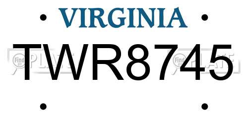 TWR8745 Virginia License Plate