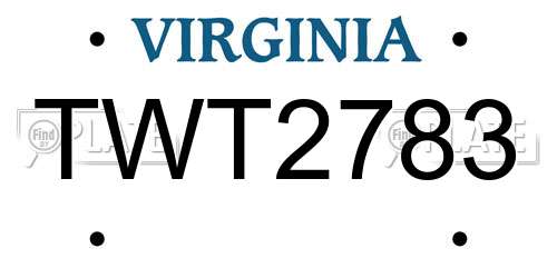 TWT2783 Virginia License Plate