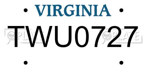 TWU0727 Virginia License Plate