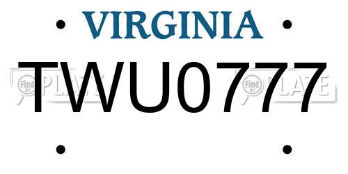 TWU0777 Virginia License Plate