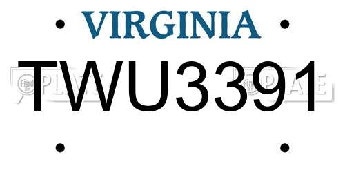 TWU3391 Virginia License Plate