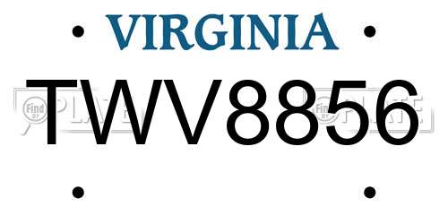 TWV8856 Virginia License Plate