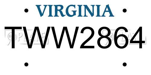 TWW2864 Virginia License Plate