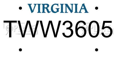 TWW3605 Virginia License Plate