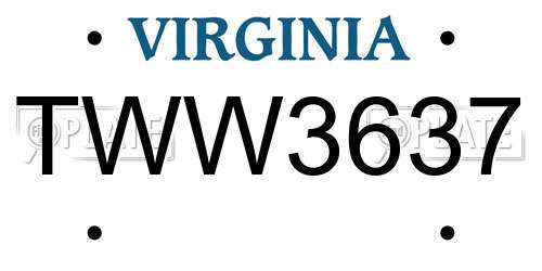 TWW3637 Virginia License Plate