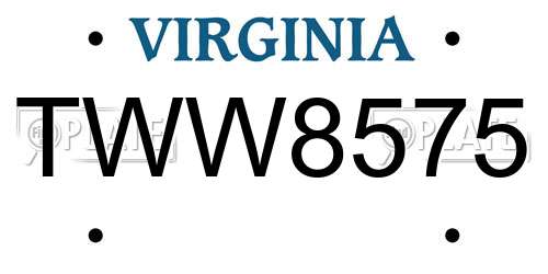 TWW8575 Virginia License Plate