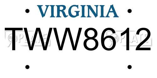 TWW8612 Virginia License Plate