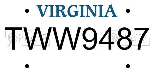 TWW9487 Virginia License Plate