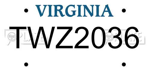 TWZ2036 Virginia License Plate
