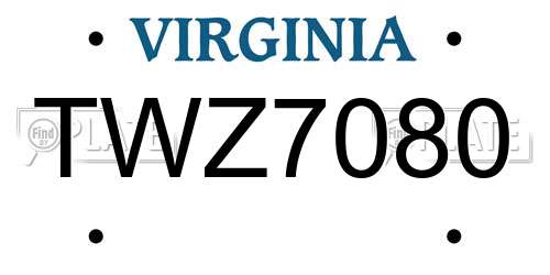 TWZ7080 Virginia License Plate
