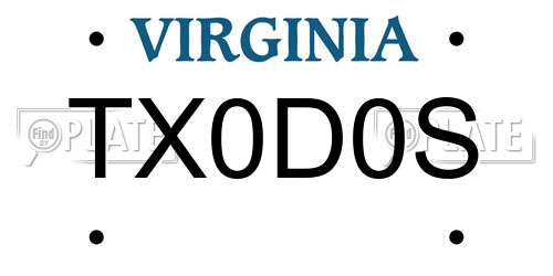 TX0D0S Virginia License Plate