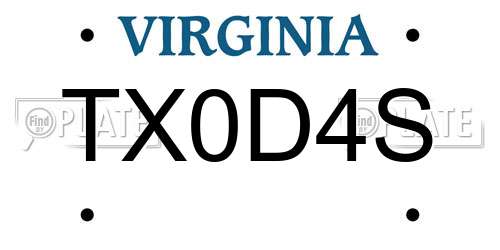 TX0D4S Virginia License Plate