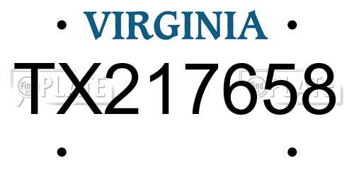 TX217658 Virginia License Plate