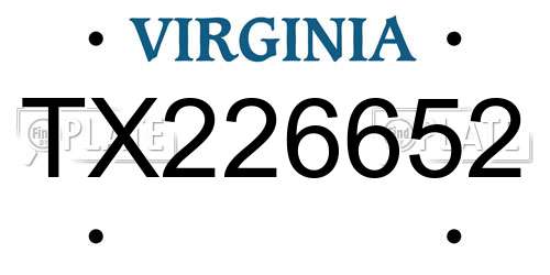 TX226652 Virginia License Plate