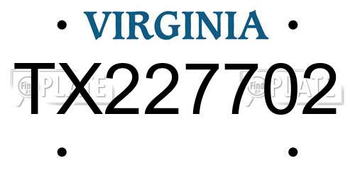 TX227702 Virginia License Plate