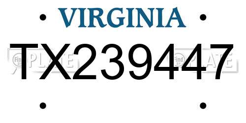TX239447 Virginia License Plate