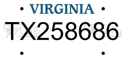 TX258686 Virginia License Plate