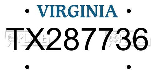 TX287736 Virginia License Plate