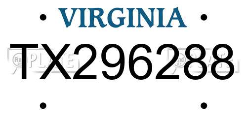 TX296288 Virginia License Plate