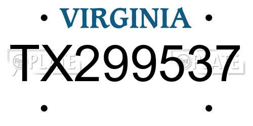 TX299537 Virginia License Plate