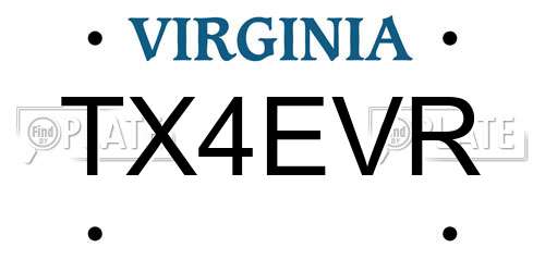 TX4EVR Virginia License Plate