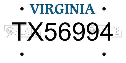TX56994 Virginia License Plate