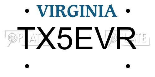 TX5EVR Virginia License Plate