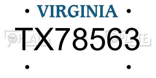 TX78563 Virginia License Plate