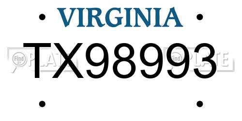TX98993 Virginia License Plate