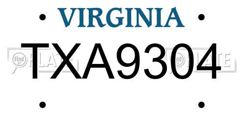 TXA9304 Virginia License Plate